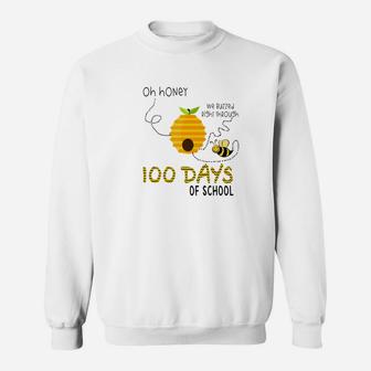 100th Day Of School Teacher Bee Hive Funny Sayings Sweat Shirt - Seseable