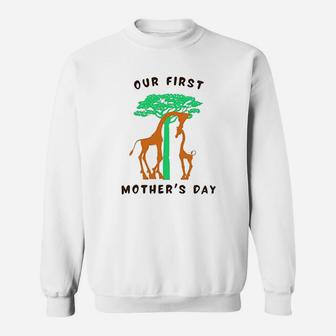 1st Mothers Day Tree Giraffe Animal Lover First Mothers Day Sweat Shirt - Seseable