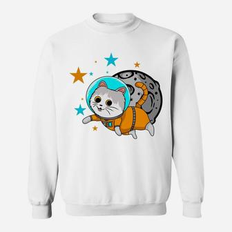 A Cute Cat Astronaut Flying In Space Cartoon Gift Sweatshirt - Seseable