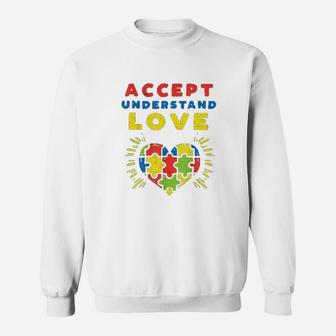 Accept Understand Love Puzzle Heart Awareness Mom Dad Sweat Shirt - Seseable
