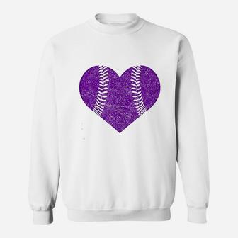 Baseball Heart Softball Mom Matching Team Gift Purple Sweat Shirt - Seseable