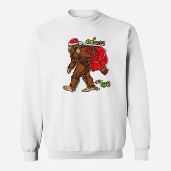 Bigfoot Santa Hat Carrying Christmas Bag Sasquatch Sweat Shirt - Seseable