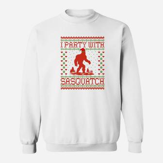 Bigfoot Ugly Christmas I Party With Sasquatch Sweat Shirt - Seseable