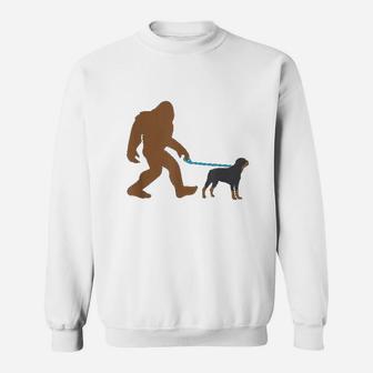 Bigfoot Walking Rottweiler Dog Funny Sasquatch Gift Sweat Shirt - Seseable