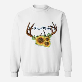 Blessed Mama Sunflower Antler Sweat Shirt - Seseable
