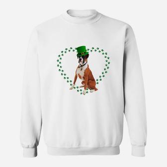 Boxer Heart Paw Leprechaun Hat Irish St Patricks Day Gift For Dog Lovers Sweat Shirt - Seseable