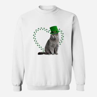 British Shorthair Heart Paw Leprechaun Hat Irish St Patricks Day Gift For Cat Lovers Sweat Shirt - Seseable