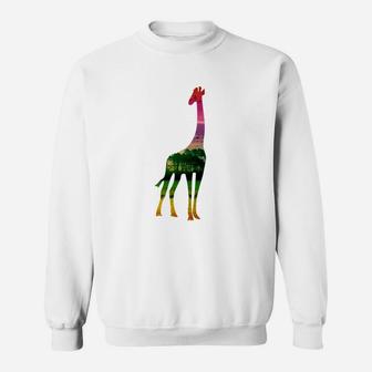 Buntes Giraffenmotiv Unisex-Sweatshirt in Weiß, Lustiges Tierdesign Tee - Seseable