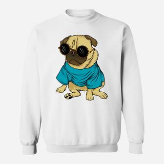 Cartoon Cool Pug Dog Wearing Sunglasses Cute Dog Pet Sweatshirt - Seseable
