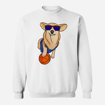 Cartoon Cute Corgi Dog Wearing Sunglasses With Basketball Sweatshirt - Seseable