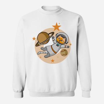 Cat Cartoon Astronaut Flying In Space Pet Gifts Sweatshirt - Seseable