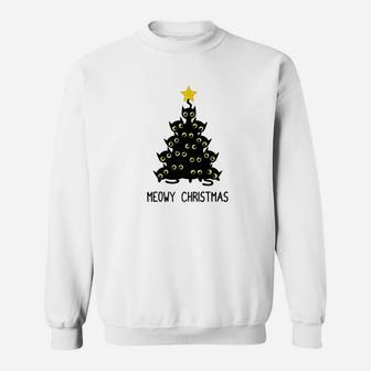 Cat Christmas Tree Black Kitten Meowy Xmas Gift Sweat Shirt - Seseable