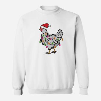 Chicken Christmas Lights Santa Hat Art Gift Sweat Shirt - Seseable