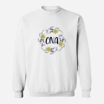 Cna Round Floral Frame Certified Nursing Assistant Sweatshirt - Seseable