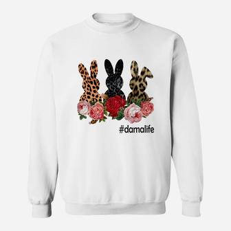 Cute Bunny Flowers Dama Life Happy Easter Sunday Floral Leopard Plaid Women Gift Sweat Shirt - Seseable