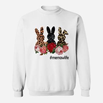 Cute Bunny Flowers Memaw Life Happy Easter Sunday Floral Leopard Plaid Women Gift Sweatshirt - Seseable