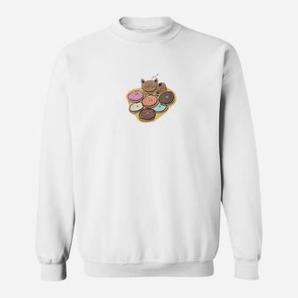Cute Cat And Donuts Watercolor Sweat Shirt - Seseable