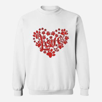 Cute Heart Paws Print Valentine Present For Dog Cat Lovers Sweat Shirt - Seseable