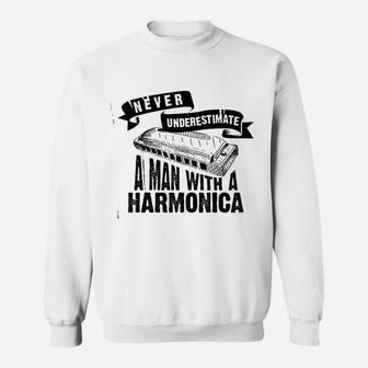 Cute Never Underestimate A Man With A Harmonica Gift Sweat Shirt - Seseable
