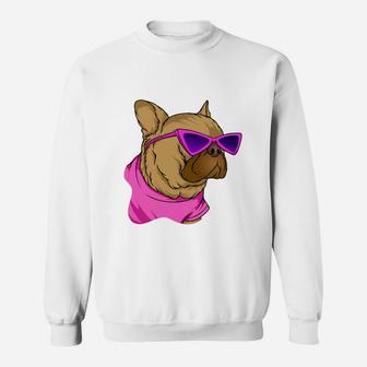 Cute Pug Dog Wearing Sunglasses Cool Pet Cartoon Animal Sweatshirt - Seseable