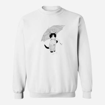 Cute Vintage Cat With Umbrella Sweat Shirt - Seseable