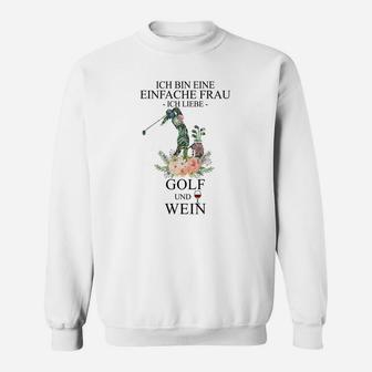 Damen Sweatshirt Einfache Frau Golf und Wein, Weißes Freizeitshirt - Seseable