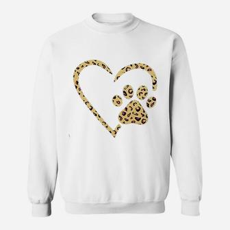 Dog Paw Leopard Heart Print Sweat Shirt - Seseable