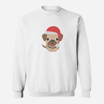 Dog Pug Puppy Santa Hat Gifts Merry Christmas T-Shirt Sweat Shirt - Seseable