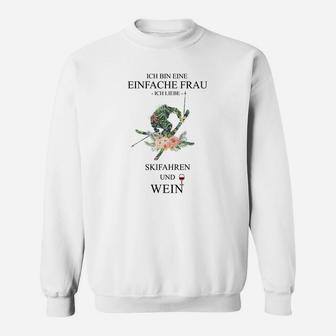 Einfache Frau Sweatshirt: Skifahren & Wein, Lustiges Sweatshirt für Vino-Fans - Seseable