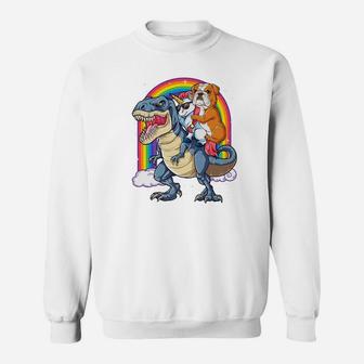 English Bulldog Unicorn Dinosaur T Rex Girls Rainbow Sweat Shirt - Seseable