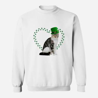European Shorthair Heart Paw Leprechaun Hat Irish St Patricks Day Gift For Cat Lovers Sweat Shirt - Seseable
