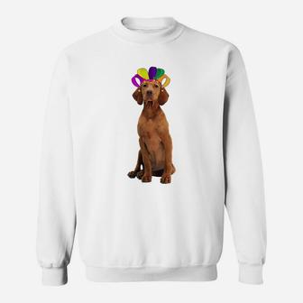 Fat Tuesday Mardi Gras Vizsla Wearing Jester Hat Gift Dog Lovers Sweat Shirt - Seseable