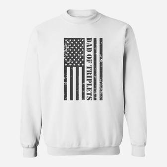 Fathers Day Triplet Dad American Flag Dad Of Triplets Gif Sweat Shirt - Seseable