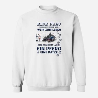 Frau, Wein, Pferd & Katze Spruch Sweatshirt, Lustiges Damen Tee - Seseable