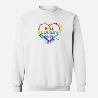 Free Cousin Hugs Lgbt Heart Gay Flag Father Day Gifts Premium Sweat Shirt - Seseable