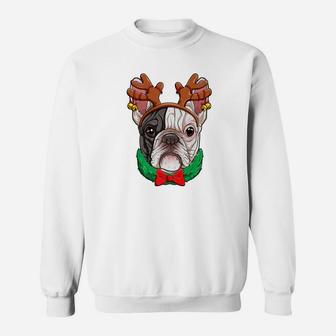 French Bulldog Christmas Shirt Reindeer Antlers Dog Girls Sweat Shirt - Seseable