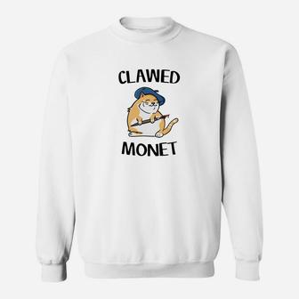 Funny Cat French Artist Painting Clawed Monet Sweat Shirt - Seseable