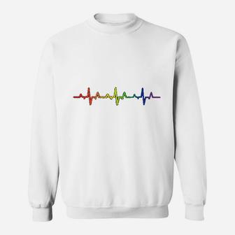 Gay Heartbeat Pride Rainbow Flag Lgbtq Cool Lgbt Ally Gift Sweatshirt - Seseable