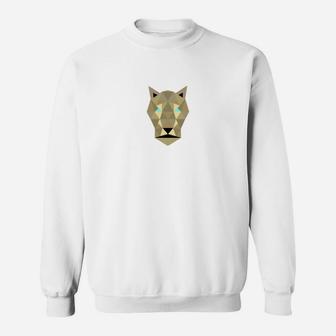 Geometrisches Katzenkopf Sweatshirt für Herren, Modernes Tiermotiv - Weiß - Seseable