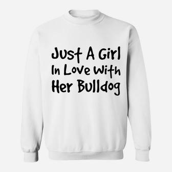 Girl In Love With Her Bulldog Dog Art Women Sweat Shirt - Seseable
