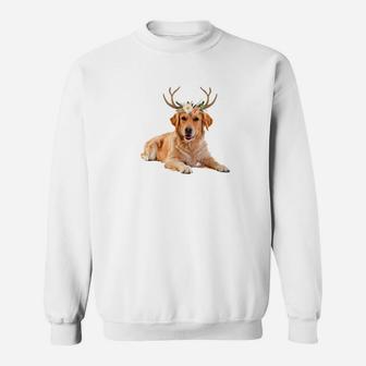 Golden Retriever Dog Reindeer Antlers Funny Christmas Shirt Sweat Shirt - Seseable