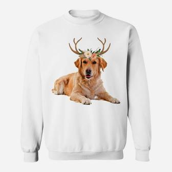 Golden Retriever Dog Reindeer Antlers Funny Christmas Sweat Shirt - Seseable