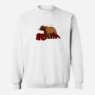 Grandpa Bear Red Plaid Cub Dad Christmas Ladies Sweat Shirt - Seseable