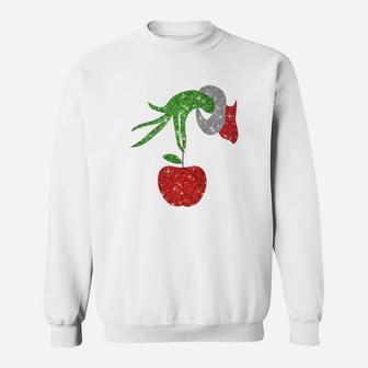 Grinch Hand Holding Apple Twinkle Ornament Christmas Sweat Shirt - Seseable