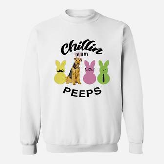 Happy 2021 Easter Bunny Cute Airedale Terrier Chilling With My Peeps Gift For Dog Lovers Sweat Shirt - Seseable