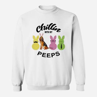 Happy 2021 Easter Bunny Cute Bloodhound Chilling With My Peeps Gift For Dog Lovers Sweat Shirt - Seseable