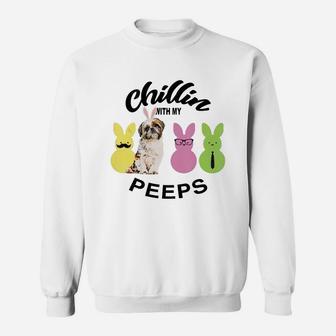 Happy 2021 Easter Bunny Cute Shih Tzu Chilling With My Peeps Gift For Dog Lovers Sweat Shirt - Seseable