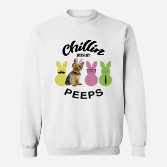 Happy 2021 Easter Bunny Cute Yorkshire Terrier Chilling With My Peeps Gift For Dog Lovers Sweat Shirt - Seseable