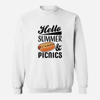 Hello Summer And Picnics With Hot Dog Sweat Shirt - Seseable