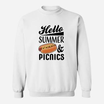 Hello Summer And Picnics With Hot Dog Sweat Shirt - Seseable